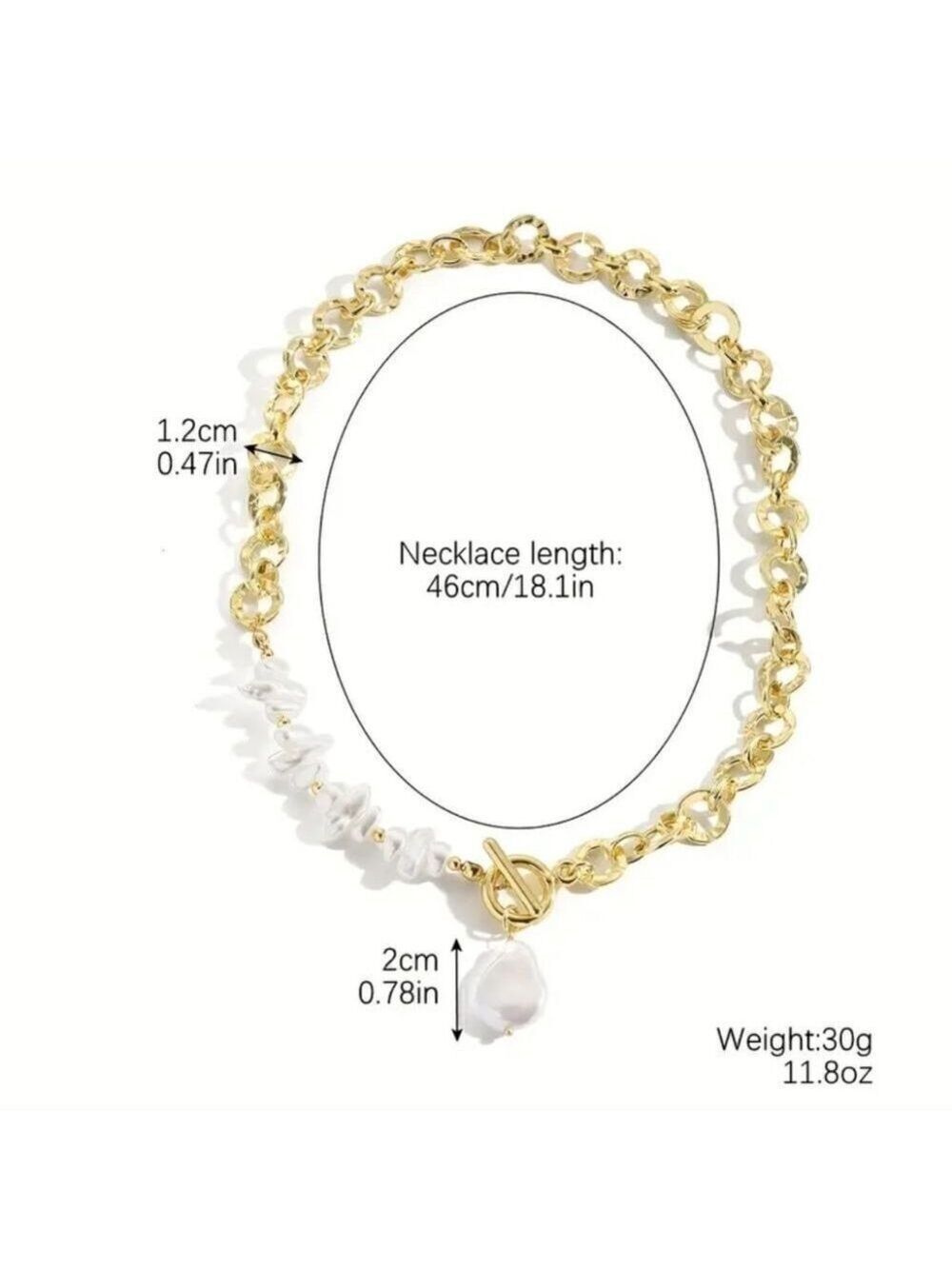 Baroque Style Lab Pearl Pendant Necklace with Round Gold Tone Chain - Picture 6 of 8